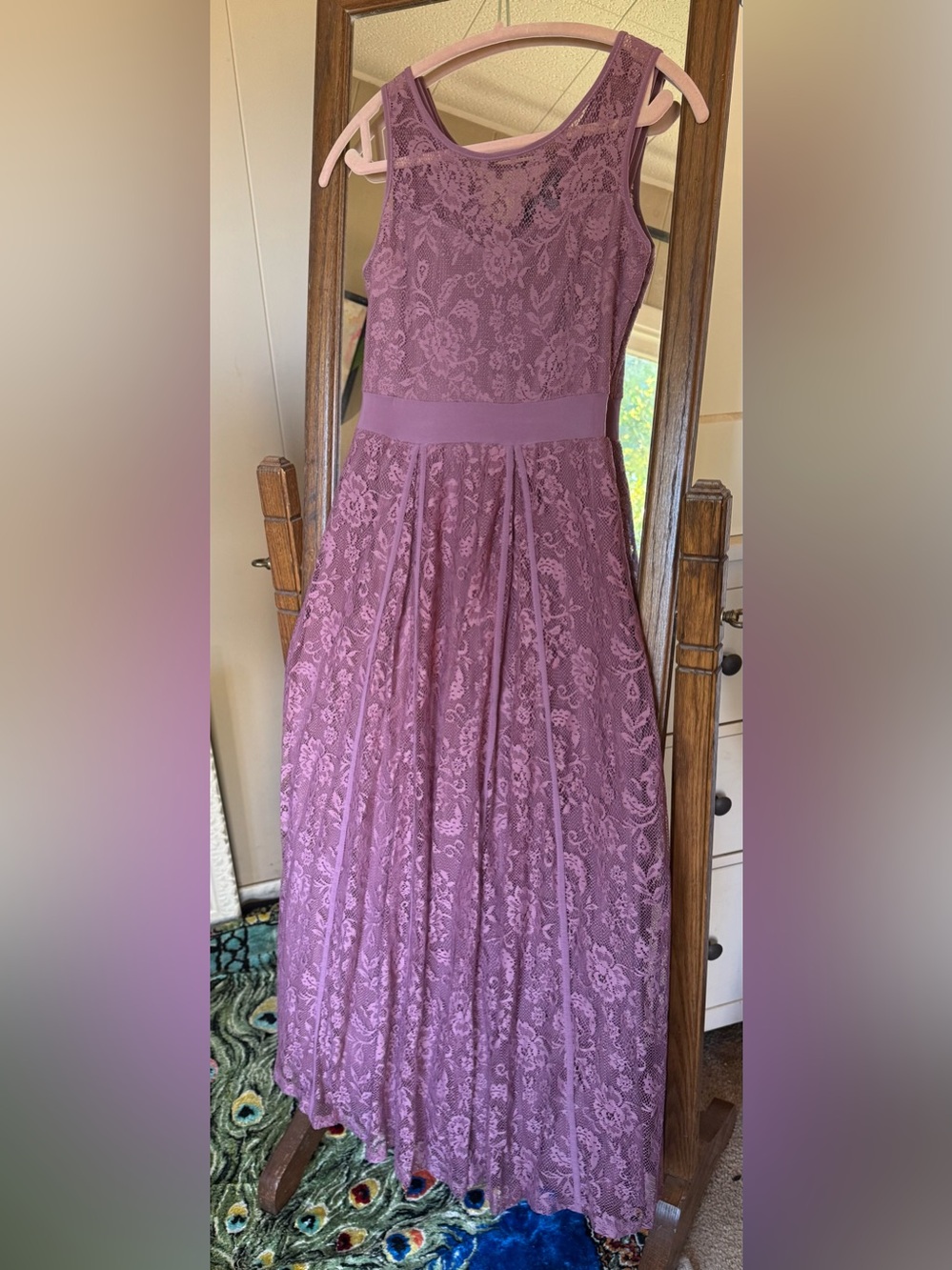 Candalite Petite Mauve Floral Lace Maxi Dress Sleeveless PS Lined NWT